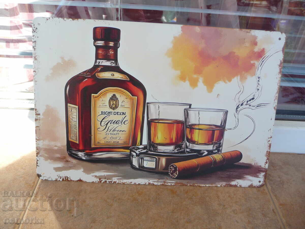 Metal sign whiskey bottle cigar cigarette man cave bar