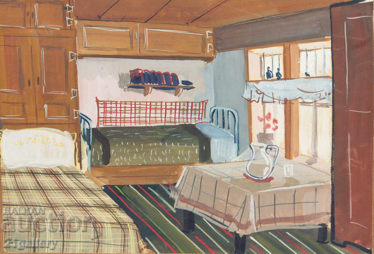 Old tempera painting, stage scenery with price 300.00 BGN | € 153.39