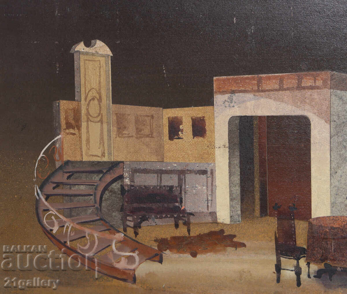Delivery of Mid-20th Century Painting, Tempera Paints, Old House Interior Delivery of Mid-20th Century Painting, Tempera Paints, Old House Interior