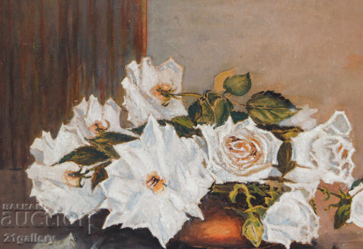 Old oil painting, still life with flowers, 1956 - 5