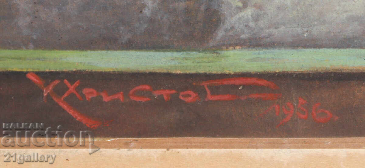 Old oil painting, still life with flowers, 1956 - 6