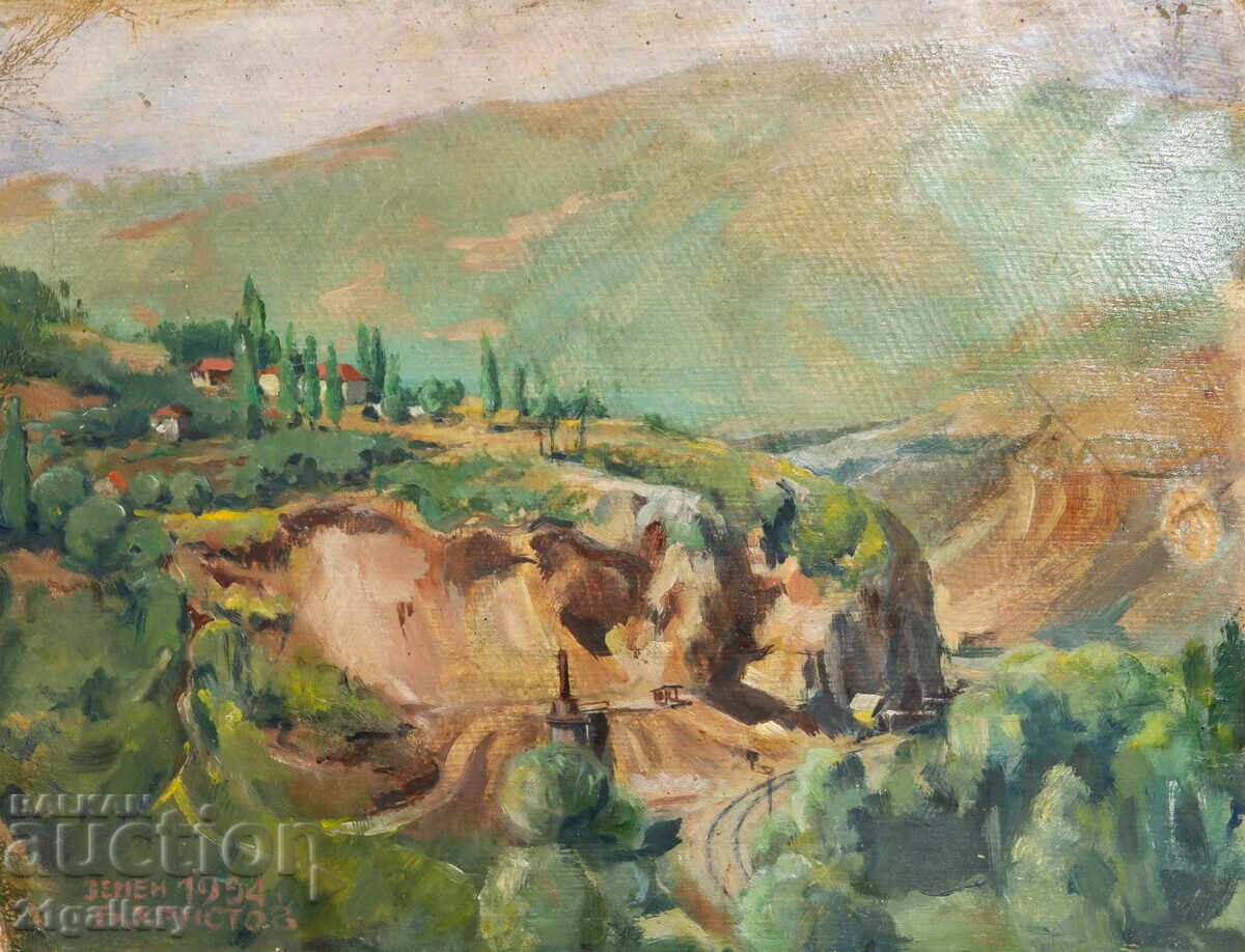 Old oil painting, landscape 1954 with price 400.00 BGN | € 204.52