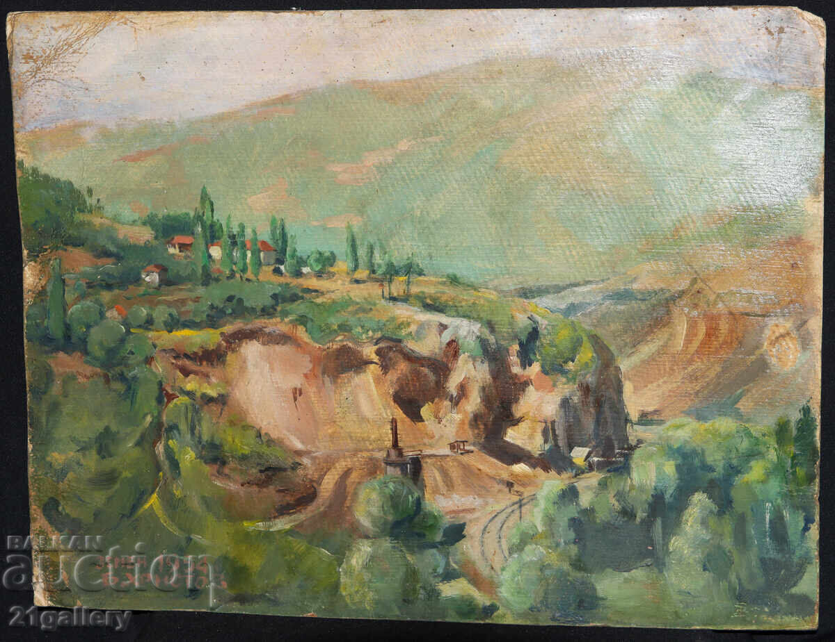 Auction  Old oil painting, landscape 1954