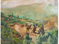 Tablou vechi ulei pe pânză, peisaj 1954