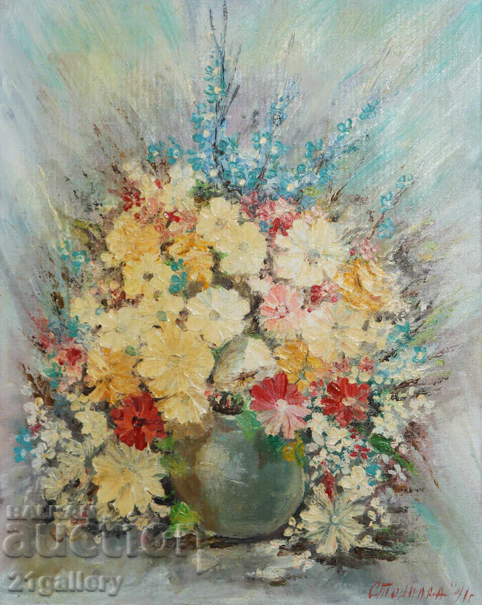 Oil painting, still life with flowers, 1991