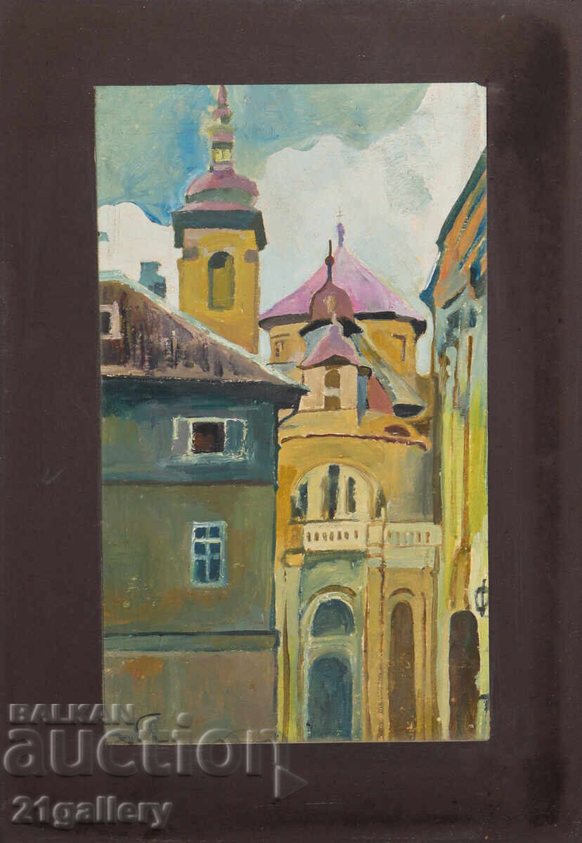 Old painting, tempera paints, cityscape with price 300.00 BGN | € 153.39