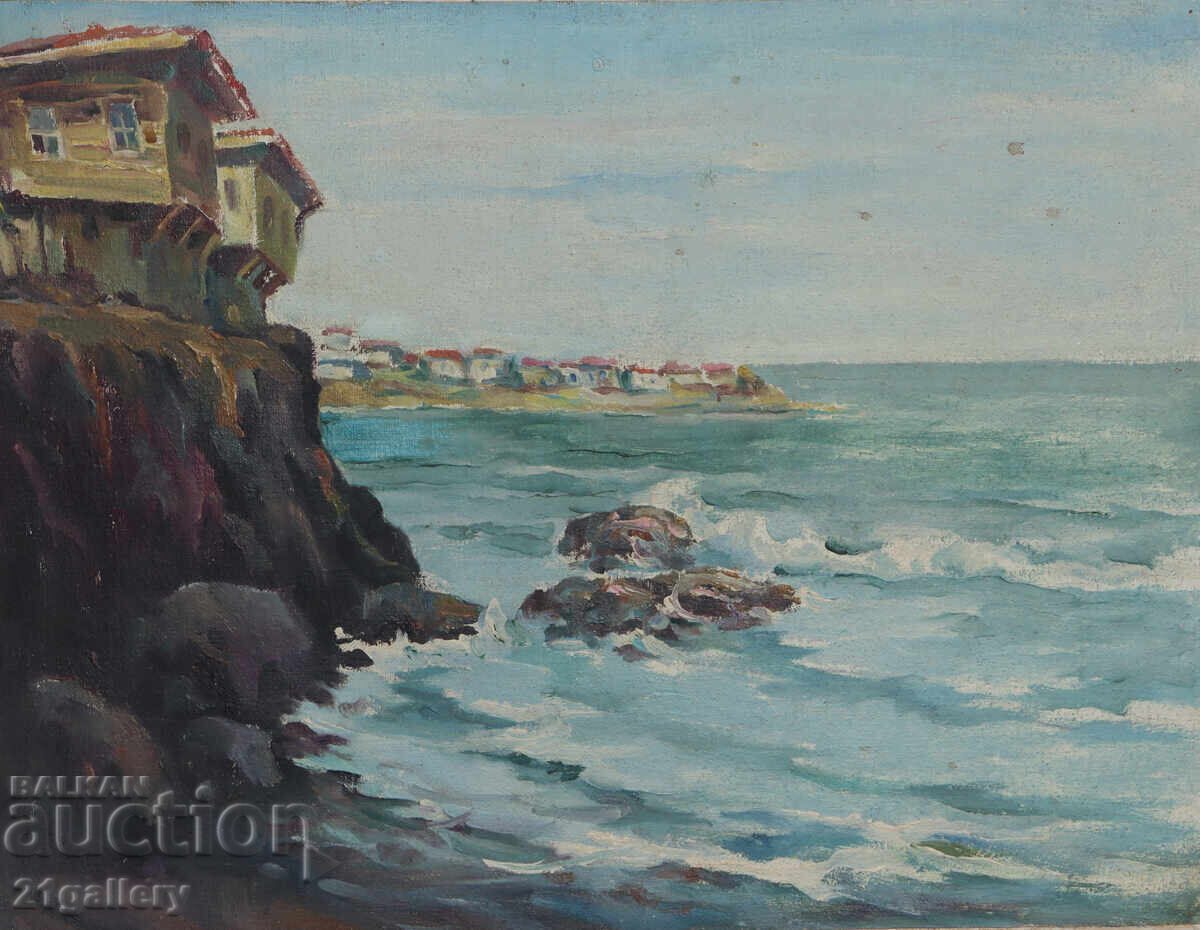 Пейзаж от Созопол 1982г. картина маслени бои море с цена 450.00 лв. | € 230.08 Пейзаж от Созопол 1982г. картина маслени бои море с цена 450.00 лв. | € 230.08