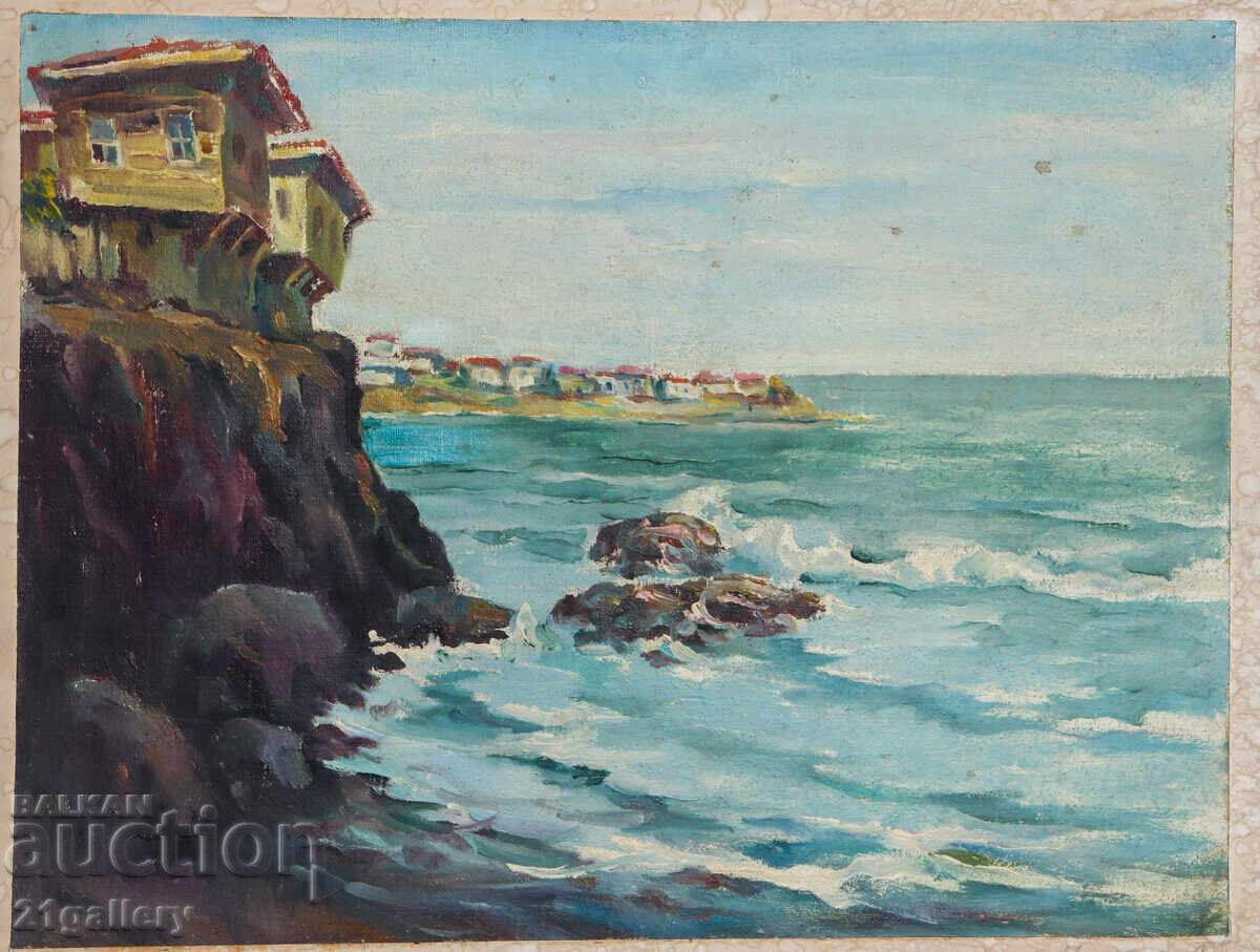 Доставка на Пейзаж от Созопол 1982г. картина маслени бои море Доставка на Пейзаж от Созопол 1982г. картина маслени бои море