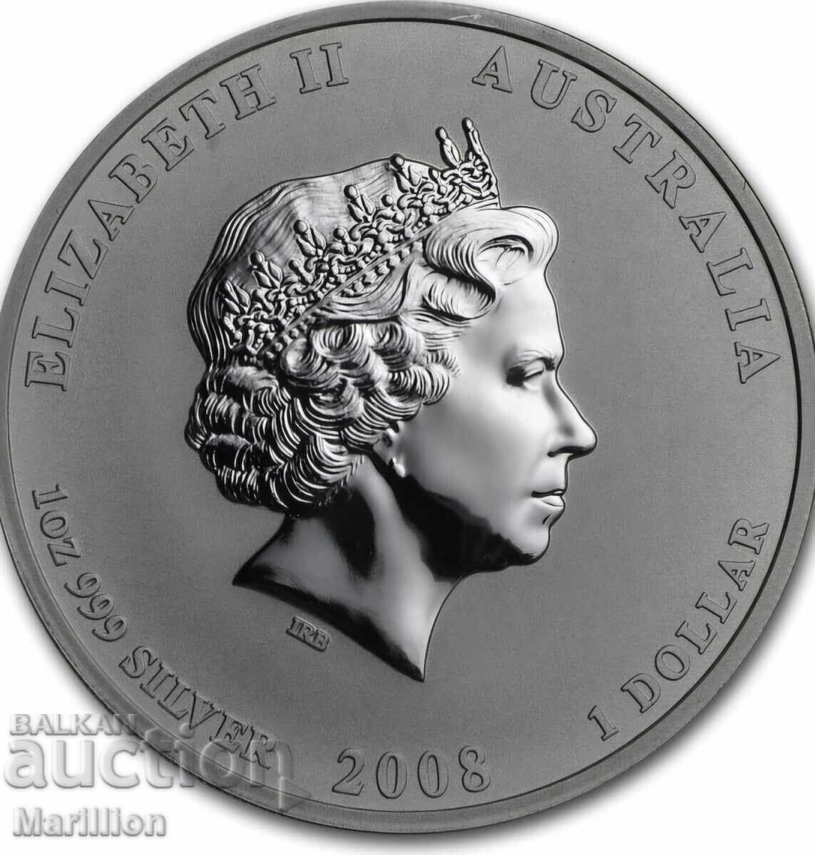 1 oz, Лунар с частично позлатяване, Година на мишката - 2008 с цена 190.00 лв. | € 97.15