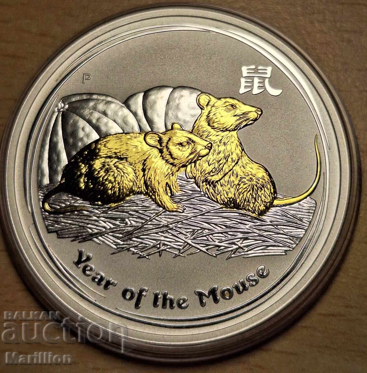 Аукцион 1 oz, Лунар с частично позлатяване, Година на мишката - 2008