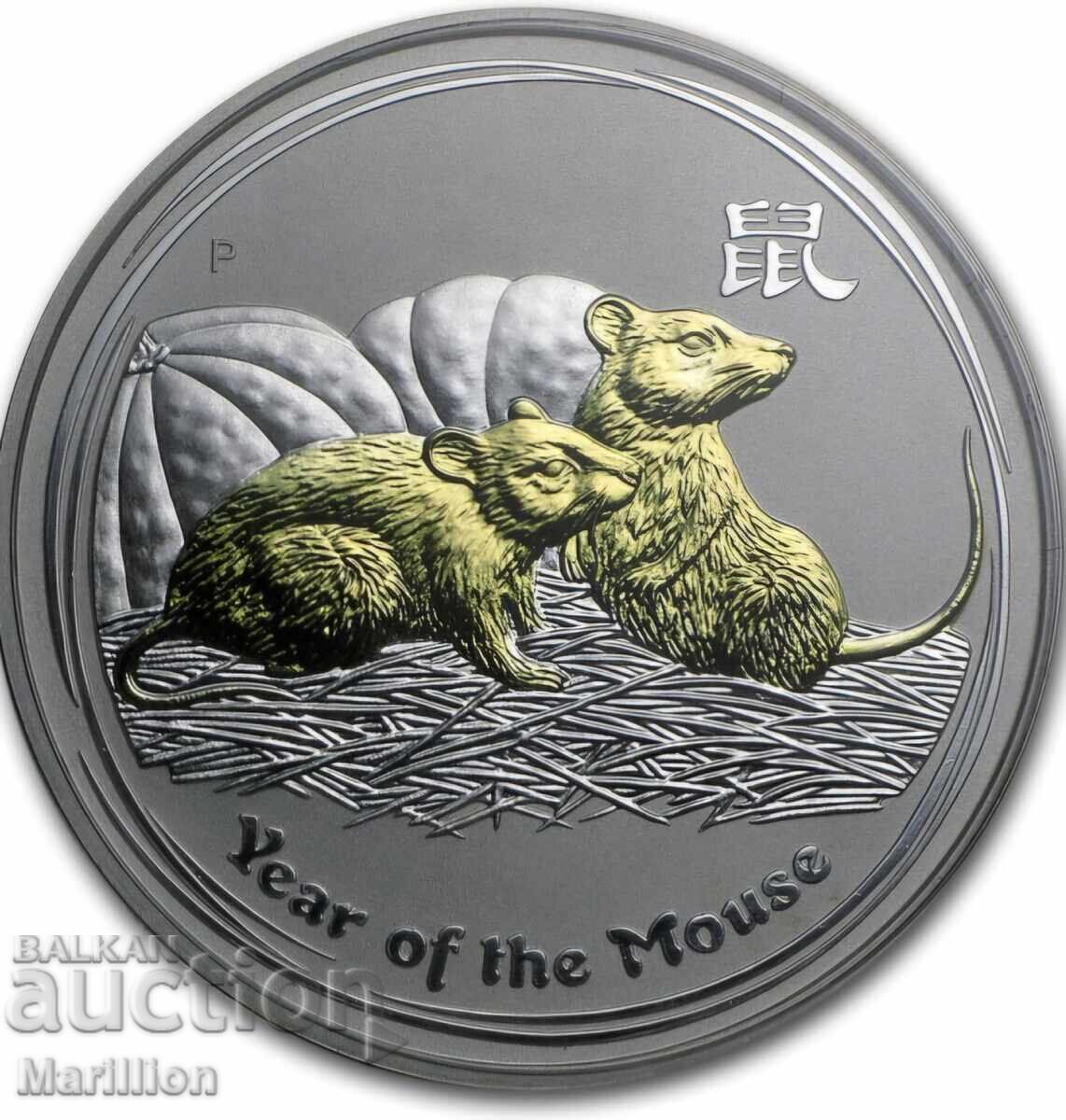 1 oz, Лунар с частично позлатяване, Година на мишката - 2008