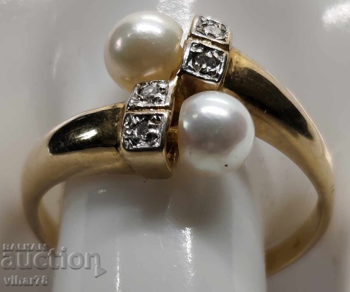 GOLD RING 8 KARAT WITH PEARLS AND DIAMONDS with price 499.99 BGN | € 255.64