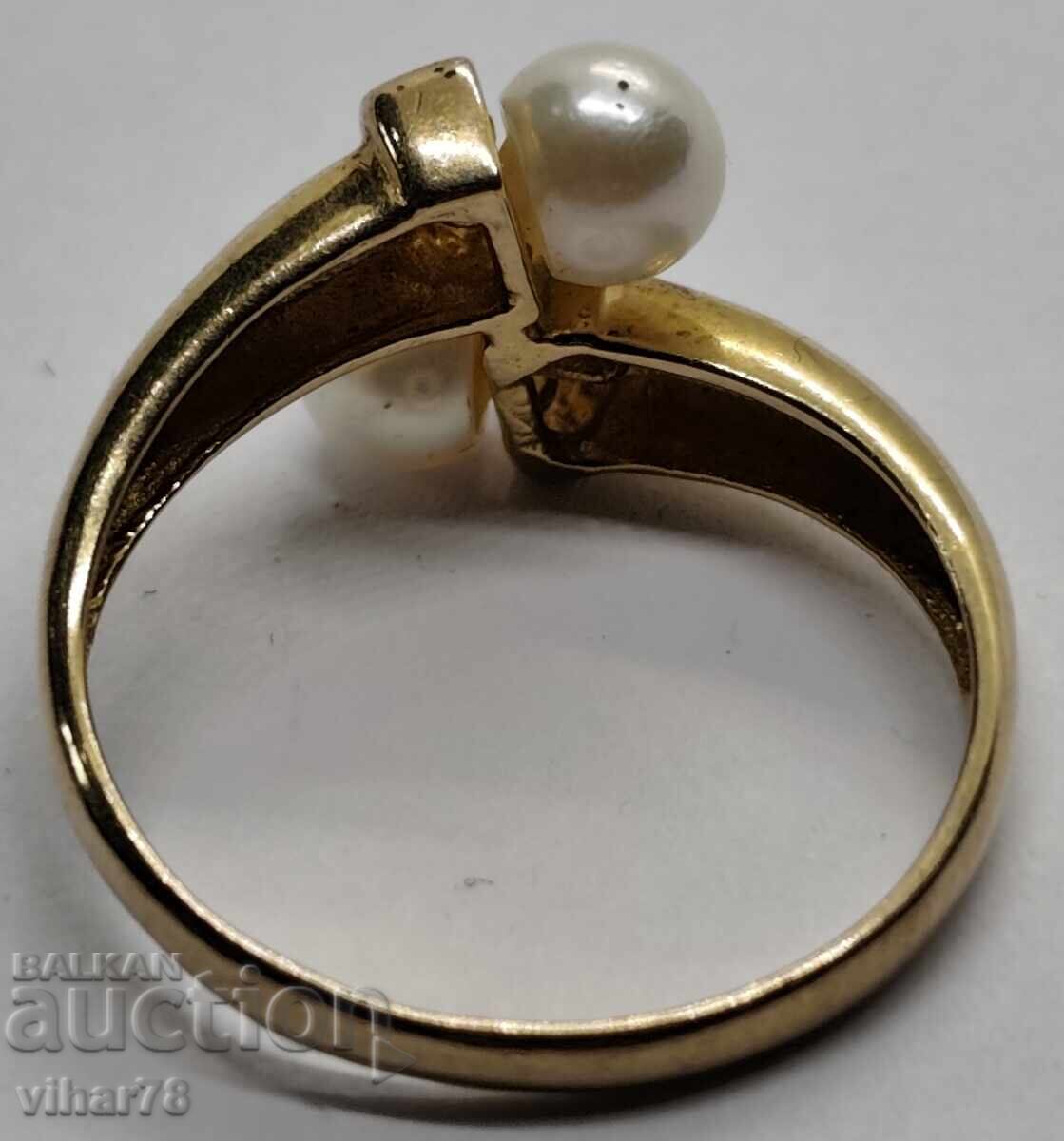 GOLD RING 8 KARAT WITH PEARLS AND DIAMONDS - 7