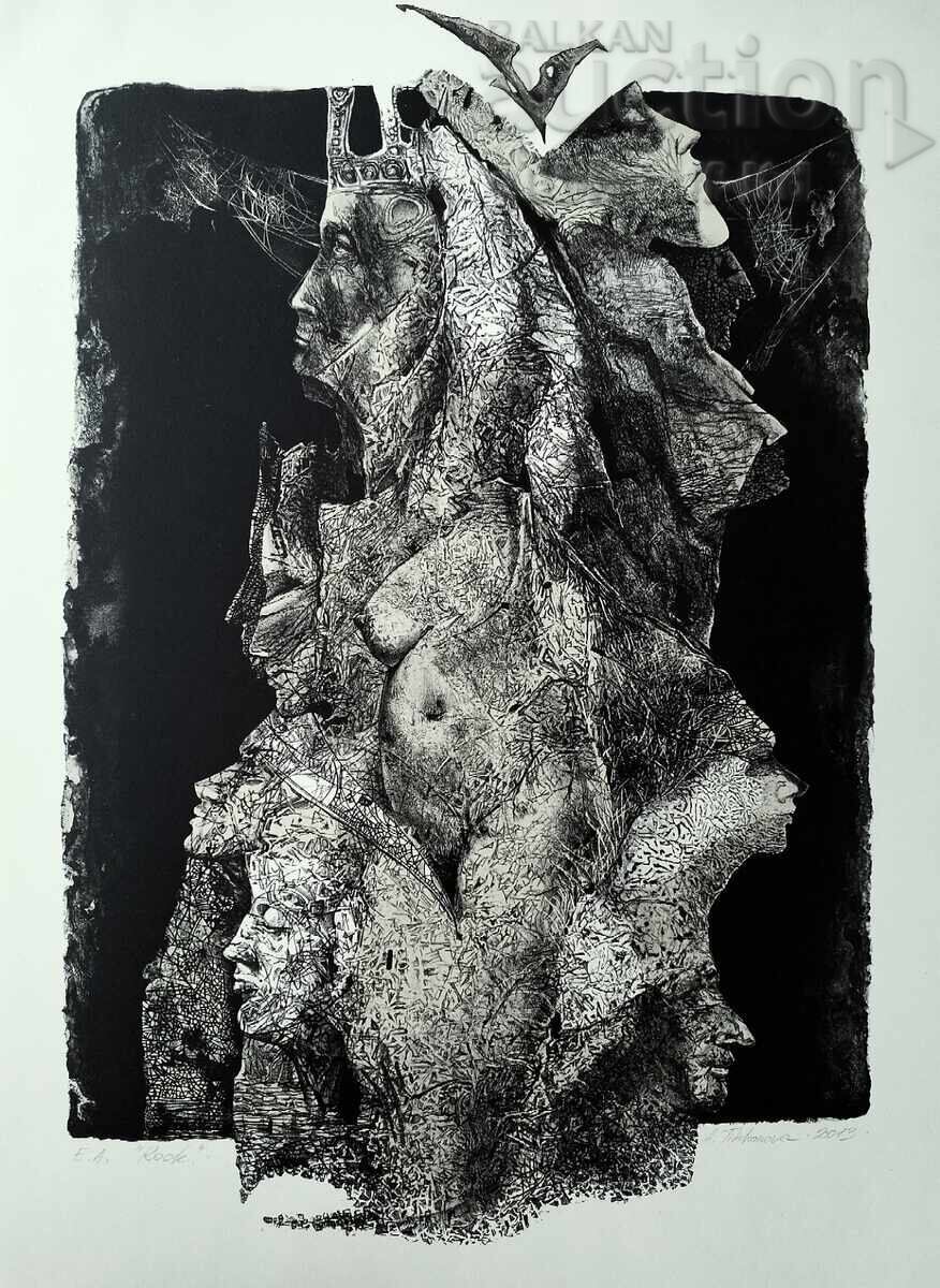 Tablou, grafică, "Rock", pictor A. Tihonova-Iordanova