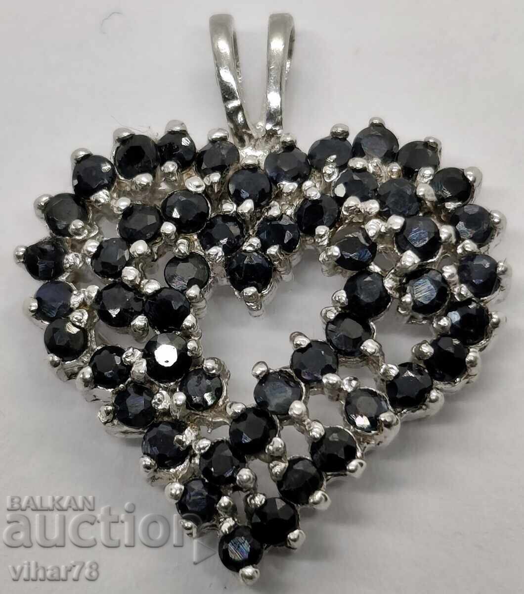 Pandantiv argint inimă cu safire