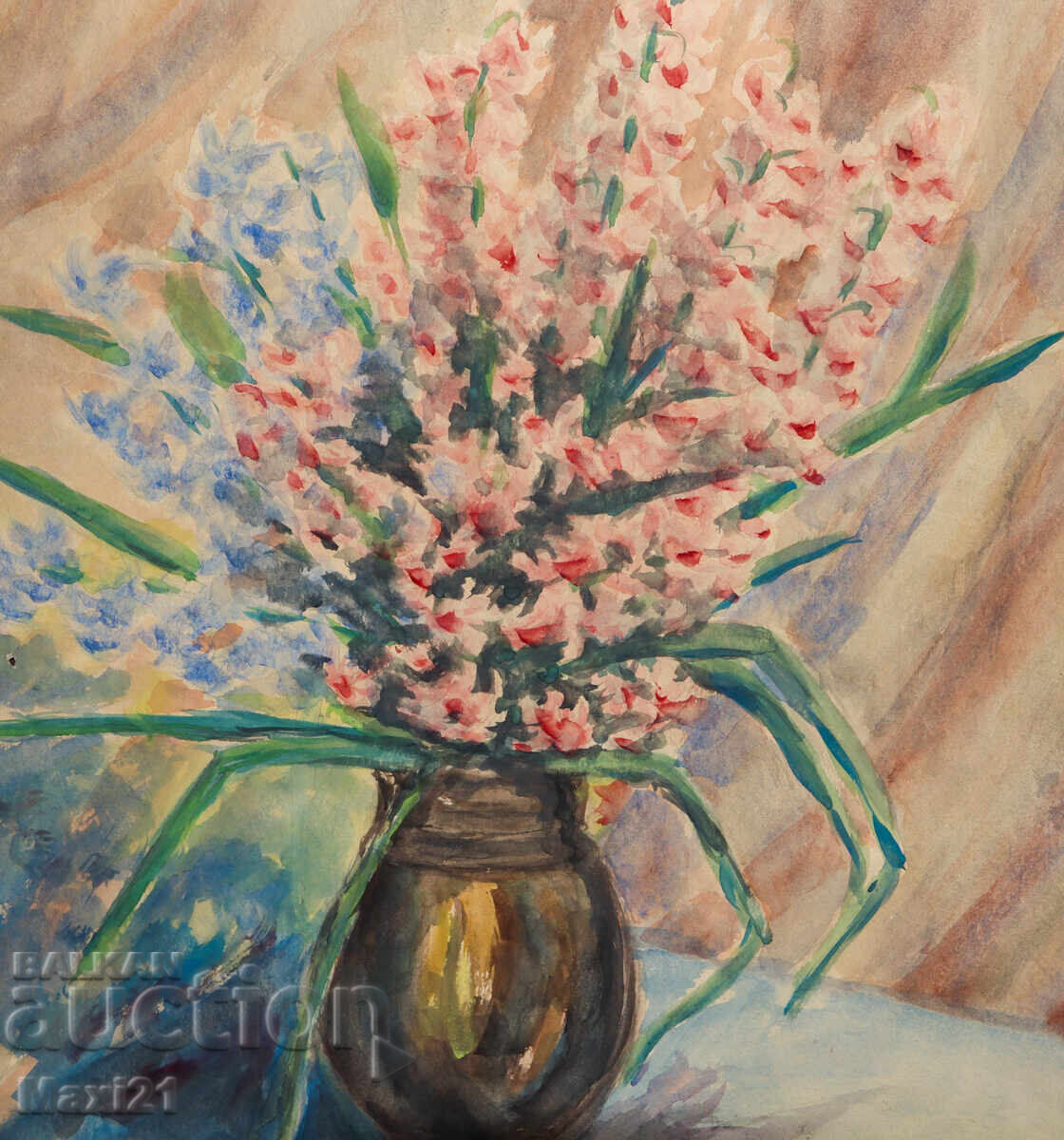 Still life vase with flowers watercolor painting signed 1978 - 5