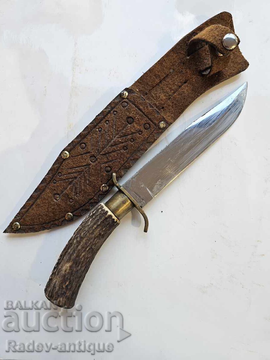 Auction  Old Bulgarian hunting knife with sheath and horn handle