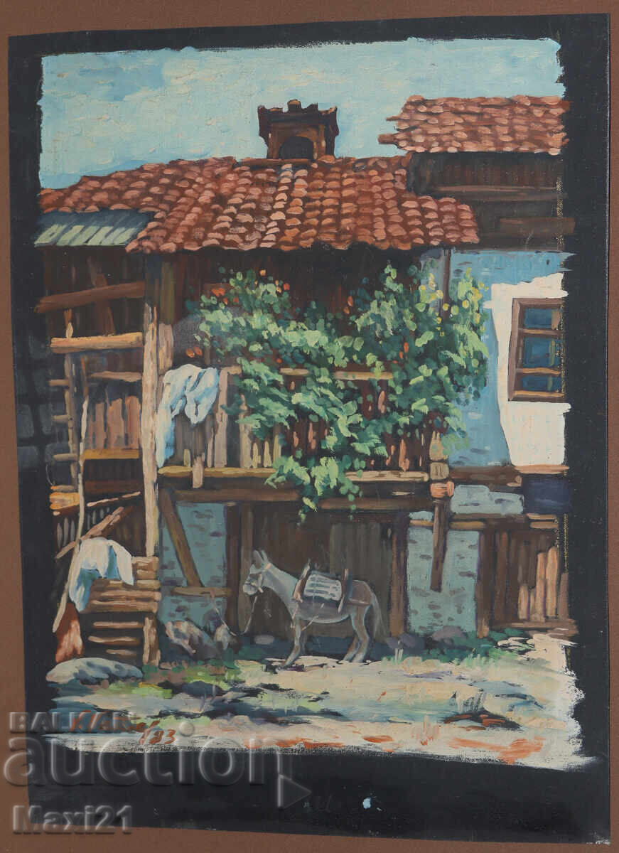Oil painting, genre scene, rural idyll, 1983 with price 250.00 BGN | € 127.82