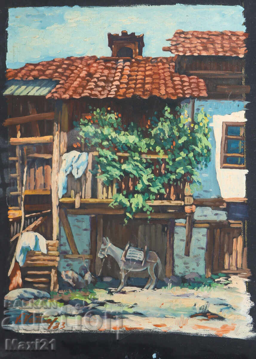 Oil painting, genre scene, rural idyll, 1983