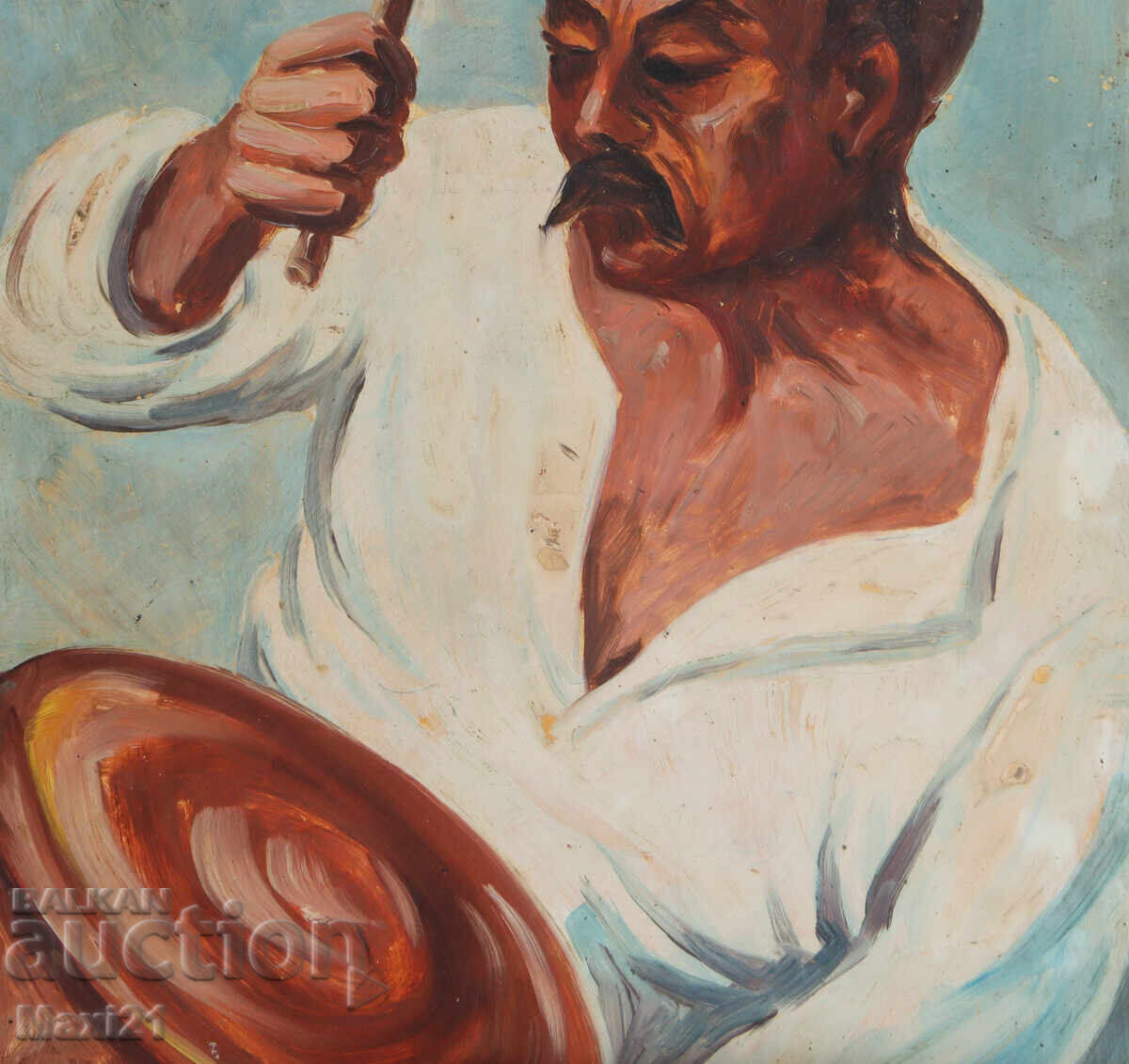 Old oil painting male portrait, signed - 5