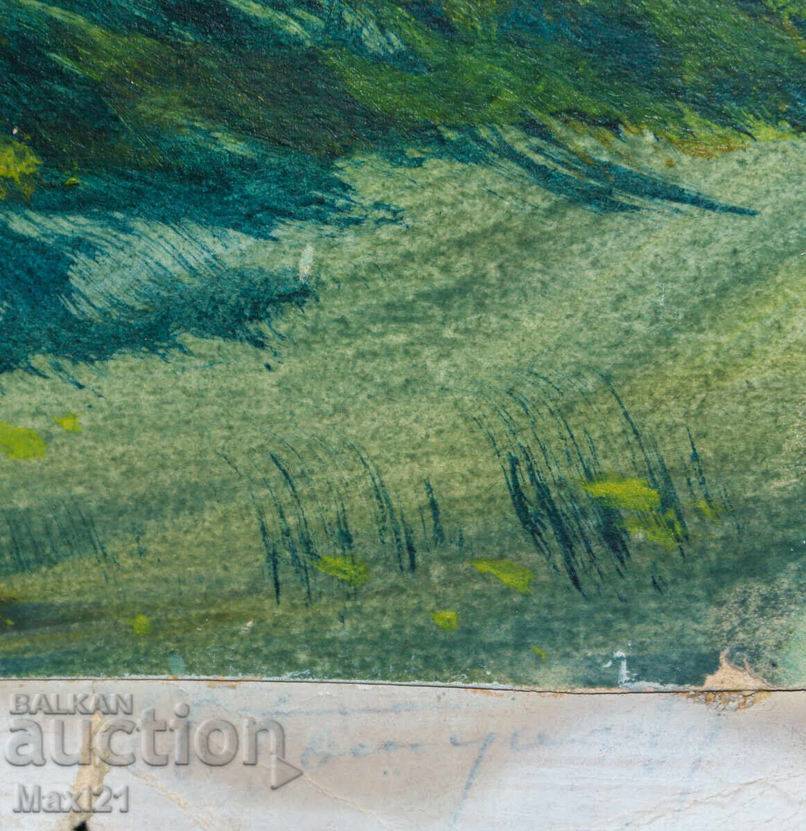 Παλιά ζωγραφιά ορεινού δρόμου τοπίο τέμπερα υπογεγραμμένη - 6