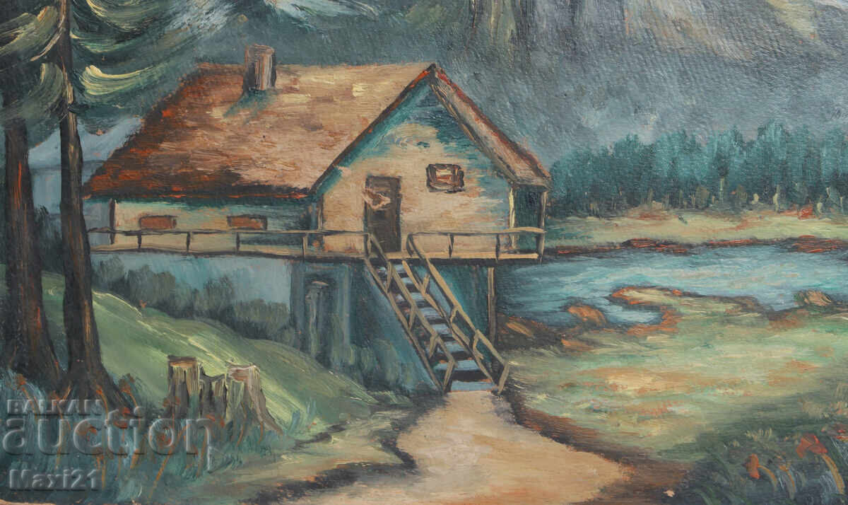 Painting, cabin in the forest, landscape, oil paints - 5