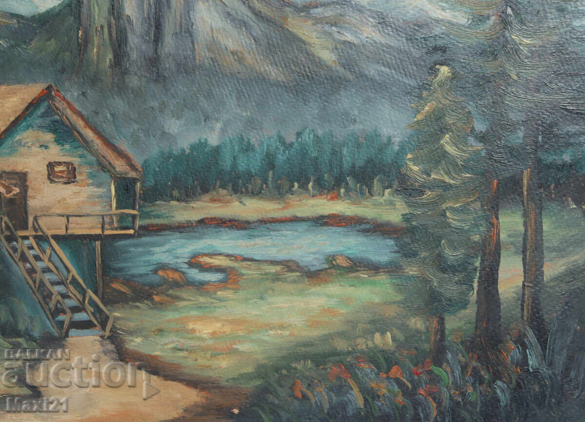 Painting, cabin in the forest, landscape, oil paints - 6