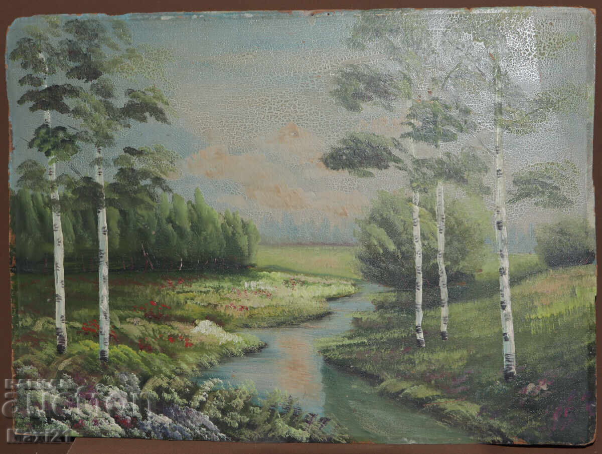 Стара маслена картина, красив речен пейзаж с цена 300.00 лв. | € 153.39