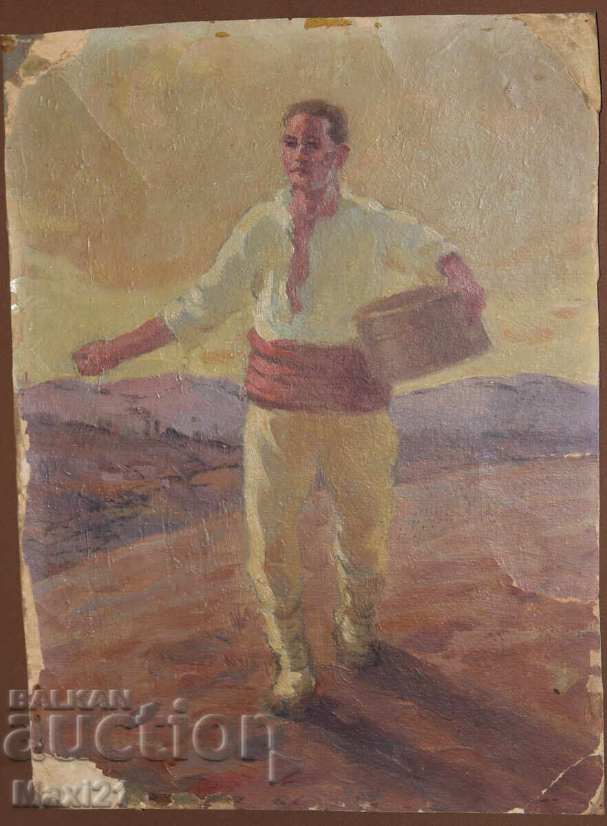 Antique oil painting, male portrait, folk costume with price 250.00 BGN | € 127.82