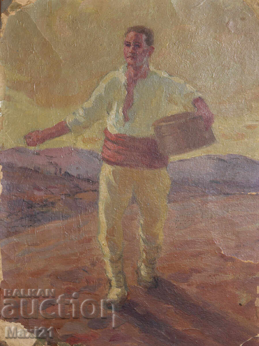 Auction  Antique oil painting, male portrait, folk costume
