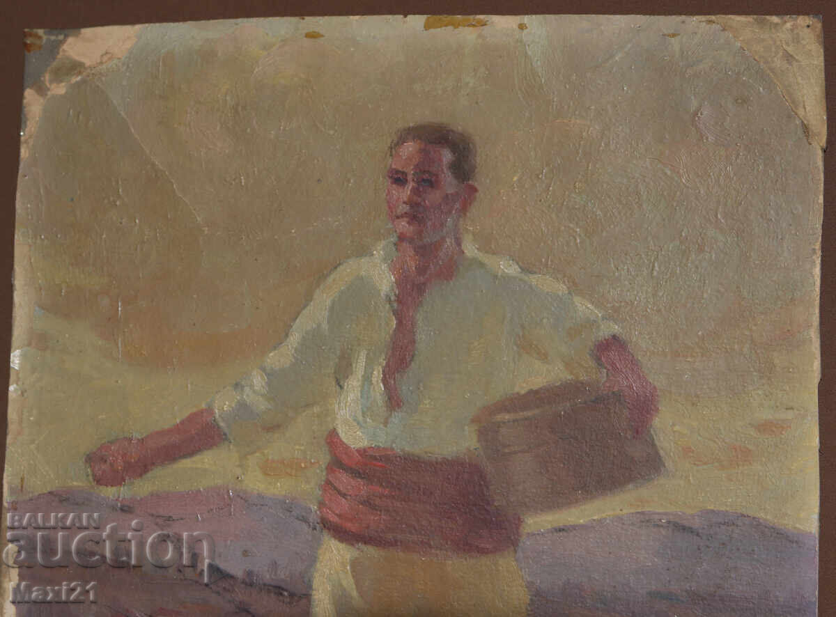 Delivery of Antique oil painting, male portrait, folk costume