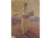 Старинна маслена картина мъжки портрет, народна носия