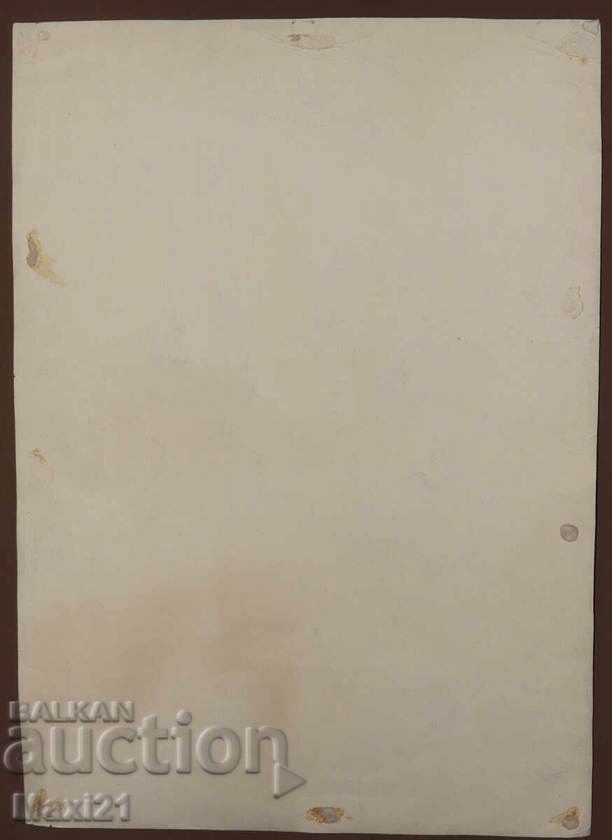 Old watercolor painting, female portrait, woman with a distaff - 7