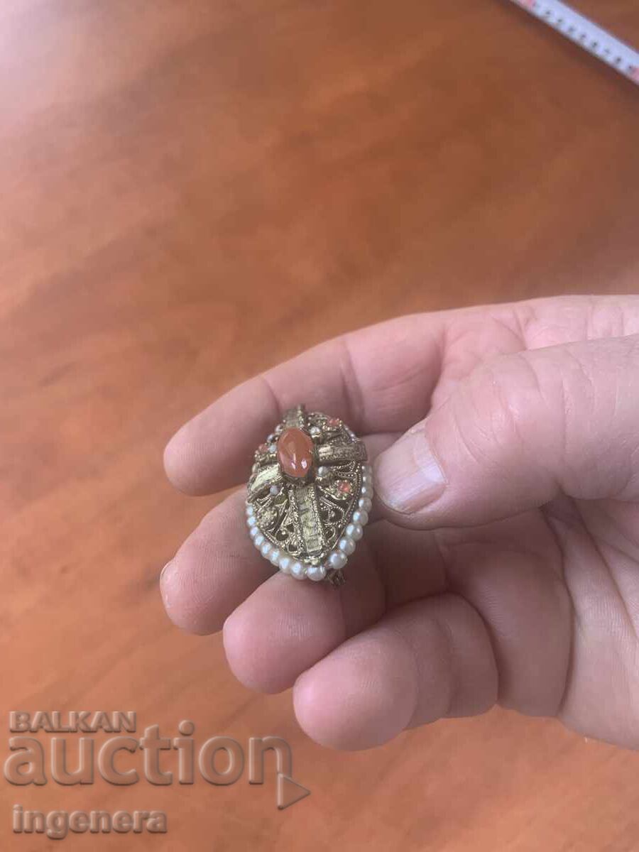 Antique Ethnic Folkloric Brooch, Metal Filigree, Stones - 5