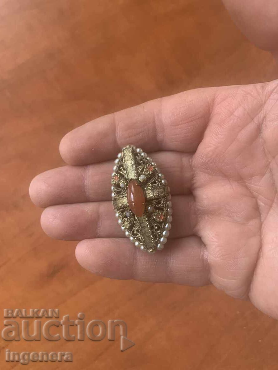 Antique Ethnic Folkloric Brooch, Metal Filigree, Stones