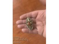 BROȘĂ VECHE ETNICĂ FOLCLOR METAL FILIGRAN PIETRE