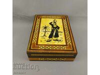Beautiful old wooden jewelry box with Arabic motifs #3136