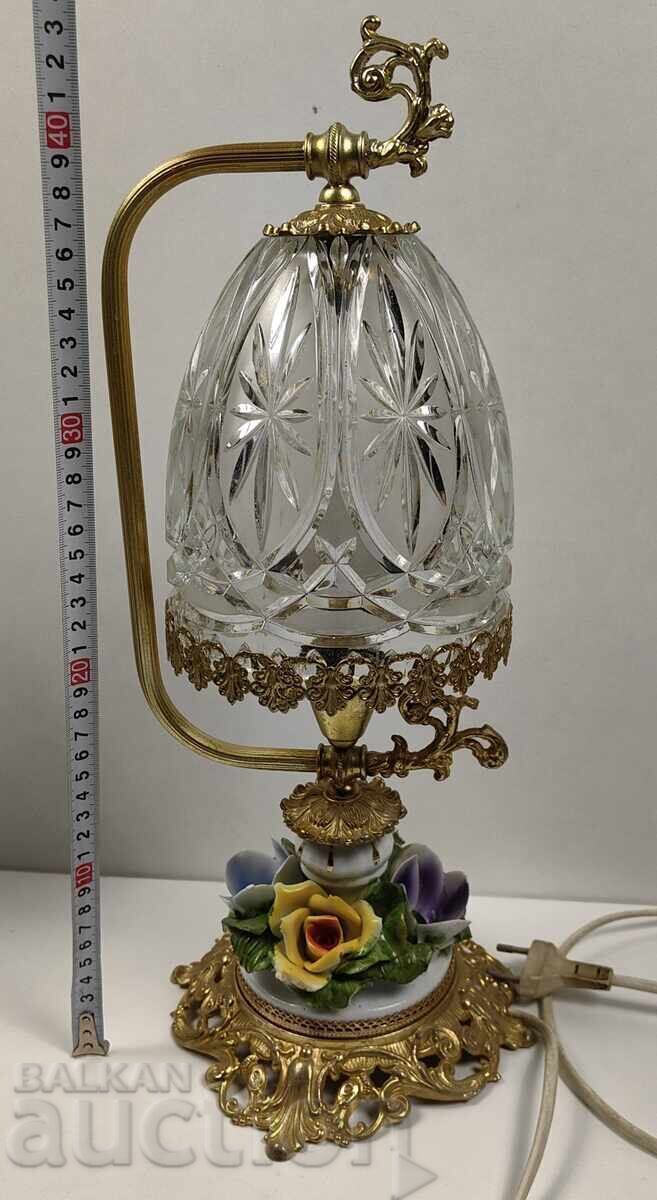 ΠΑΛΑΙΟ επιτραπέζιο ΝΥΧΤΕΡΙΝΟ ΦΩΤΙΣΤΙΚΟ ΜΕ ΠΟΡΣΕΛΑΝΙΝΑ ΣΤΟΙΧΕΙΑ ΛΟΥΛΟΥΔΙΑ ΤΡΙΑΝΤΑΦΥΛΛΑ - 5