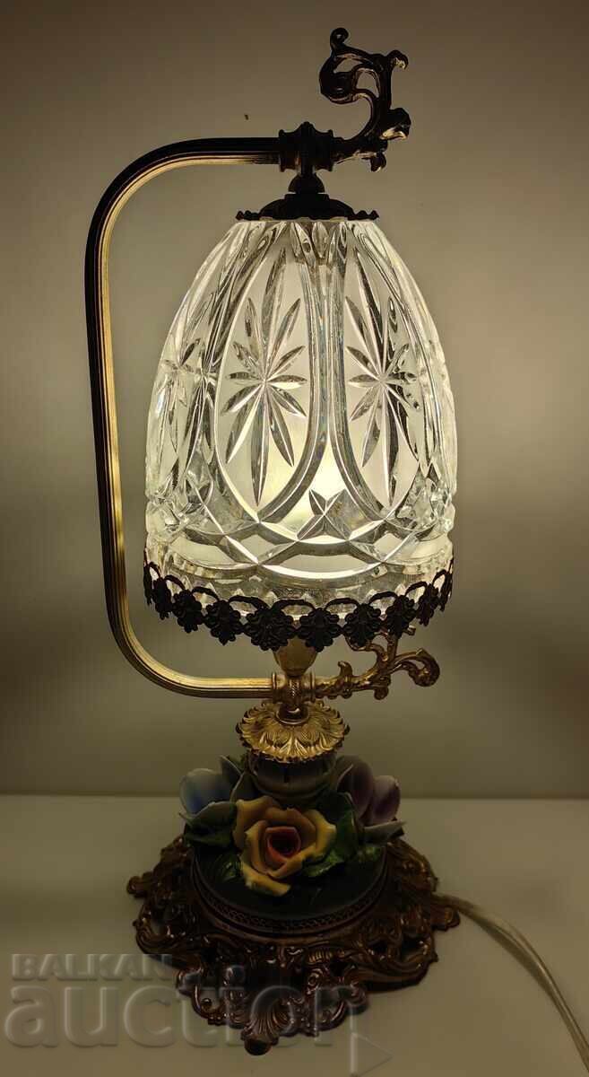 ΠΑΛΑΙΟ επιτραπέζιο ΝΥΧΤΕΡΙΝΟ ΦΩΤΙΣΤΙΚΟ ΜΕ ΠΟΡΣΕΛΑΝΙΝΑ ΣΤΟΙΧΕΙΑ ΛΟΥΛΟΥΔΙΑ ΤΡΙΑΝΤΑΦΥΛΛΑ