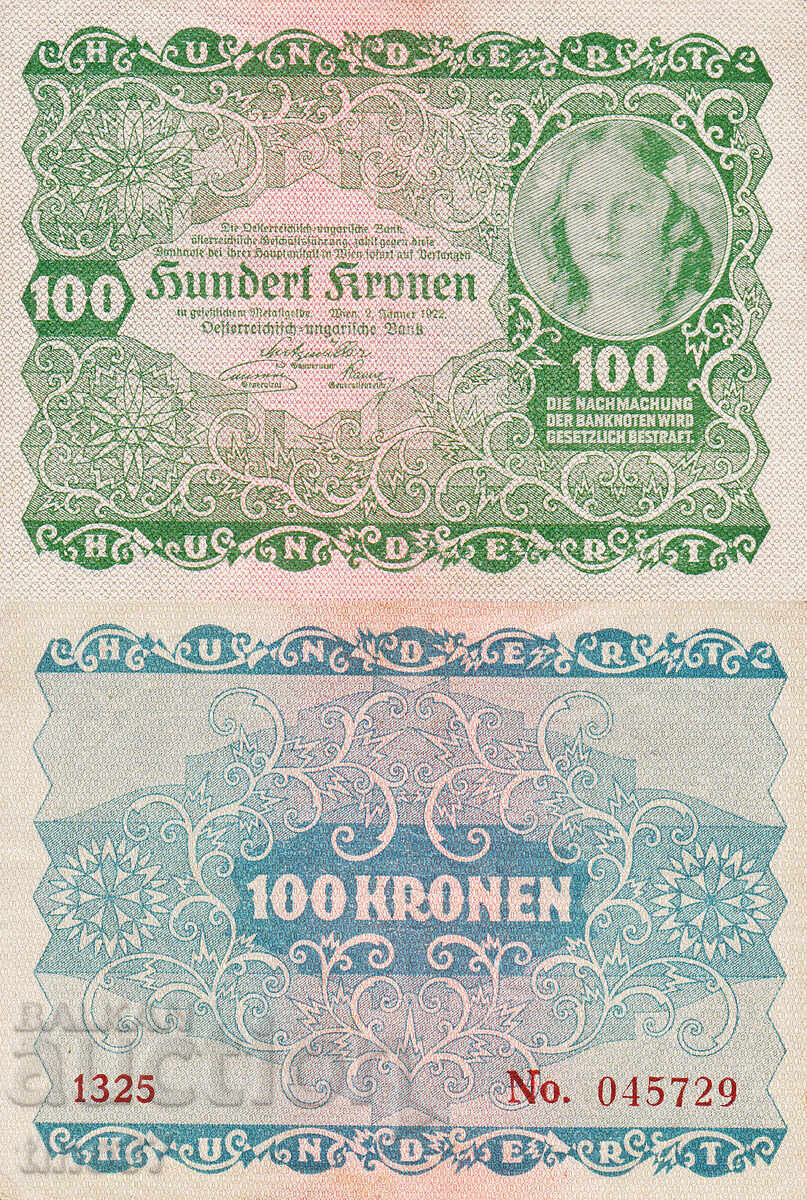 tino37 - AUSTRIA-UNGARIA - 100 COROANE - 1922 - VF