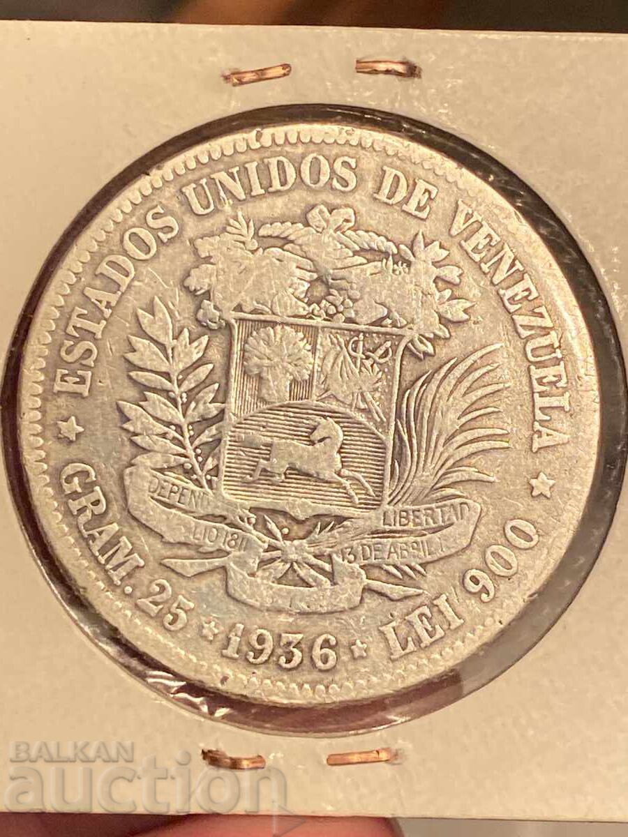 Venezuela 5 Bolivares 1936 Simon Bolivar Silver with price 61.00 BGN | € 31.19