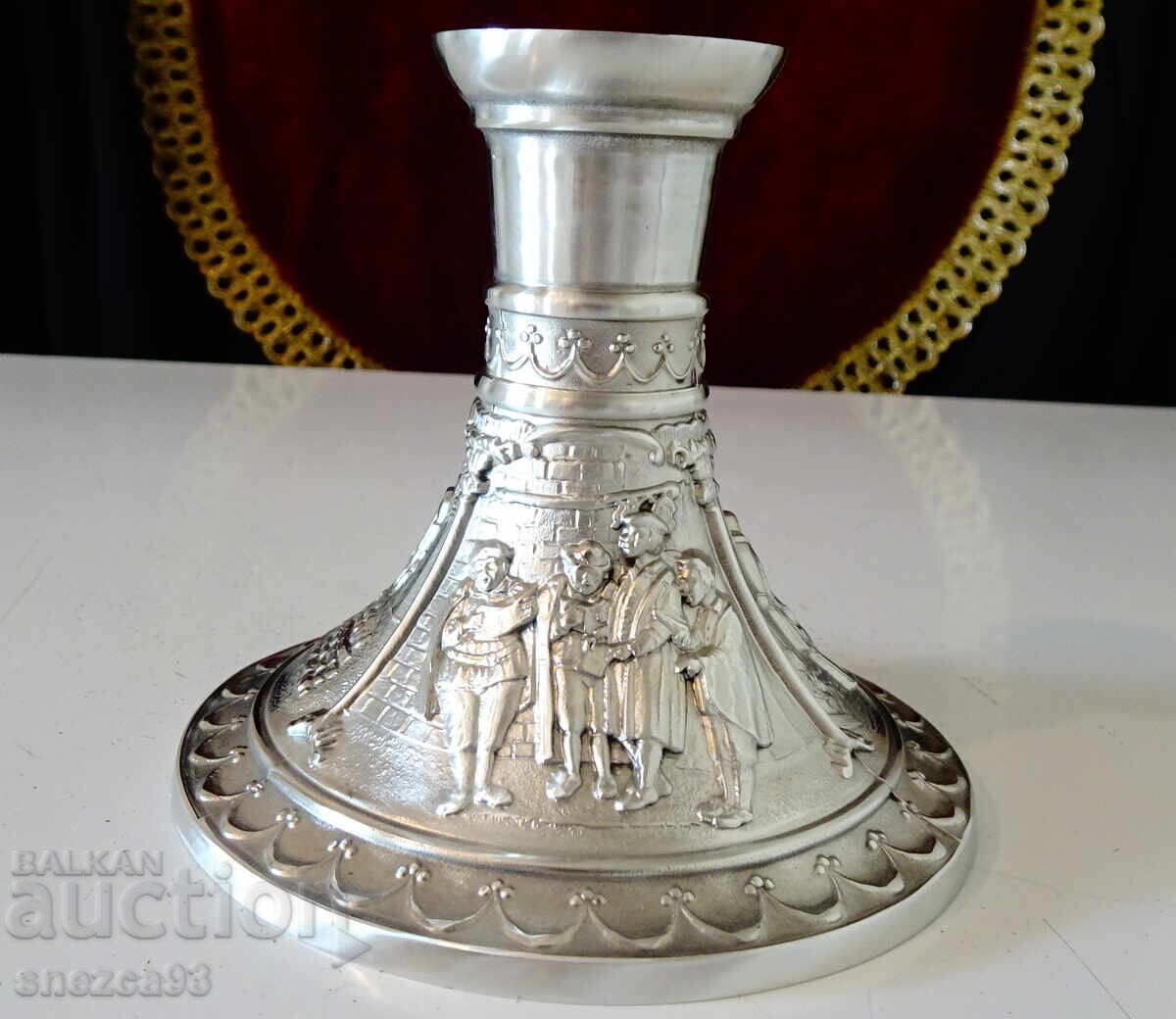 Auction Brass candlestick with Lovers, the Eternal Groom, Serenade Auction Brass candlestick with Lovers, the Eternal Groom, Serenade