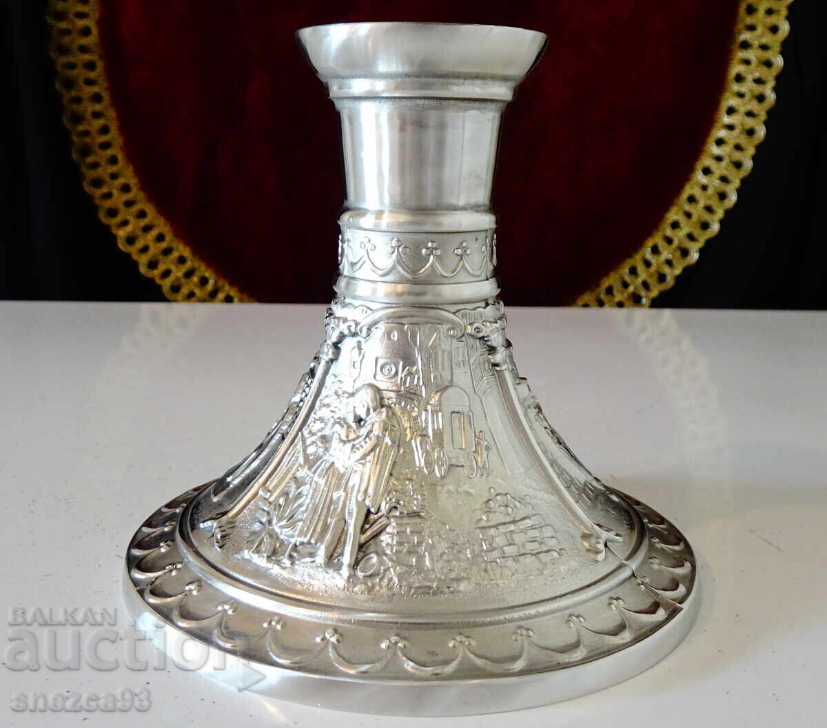 Brass candlestick with Lovers, the Eternal Groom, Serenade Brass candlestick with Lovers, the Eternal Groom, Serenade