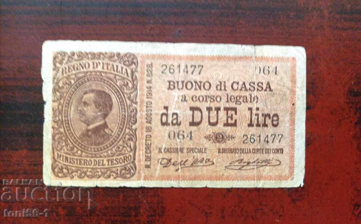 Italy 2 Lire 1914