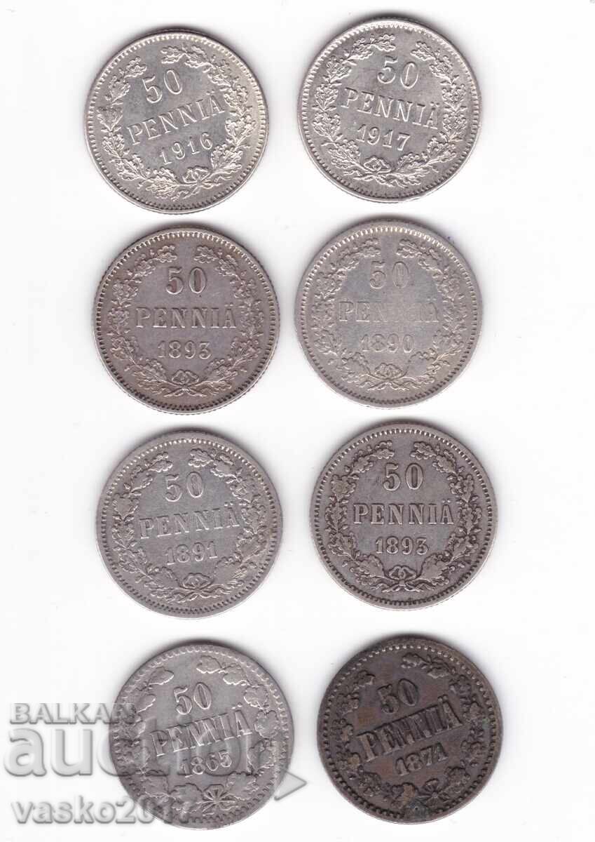 Lot 50 Pennia - Rusia pentru Finlanda 8 buc Lot 50 Pennia - Rusia pentru Finlanda 8 buc