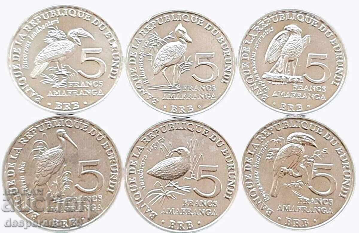 (¯`'•.¸ 6 x 5 franci 2014 BURUNDI UNC ¸.•'´¯) (¯`'•.¸ 6 x 5 franci 2014 BURUNDI UNC ¸.•'´¯)