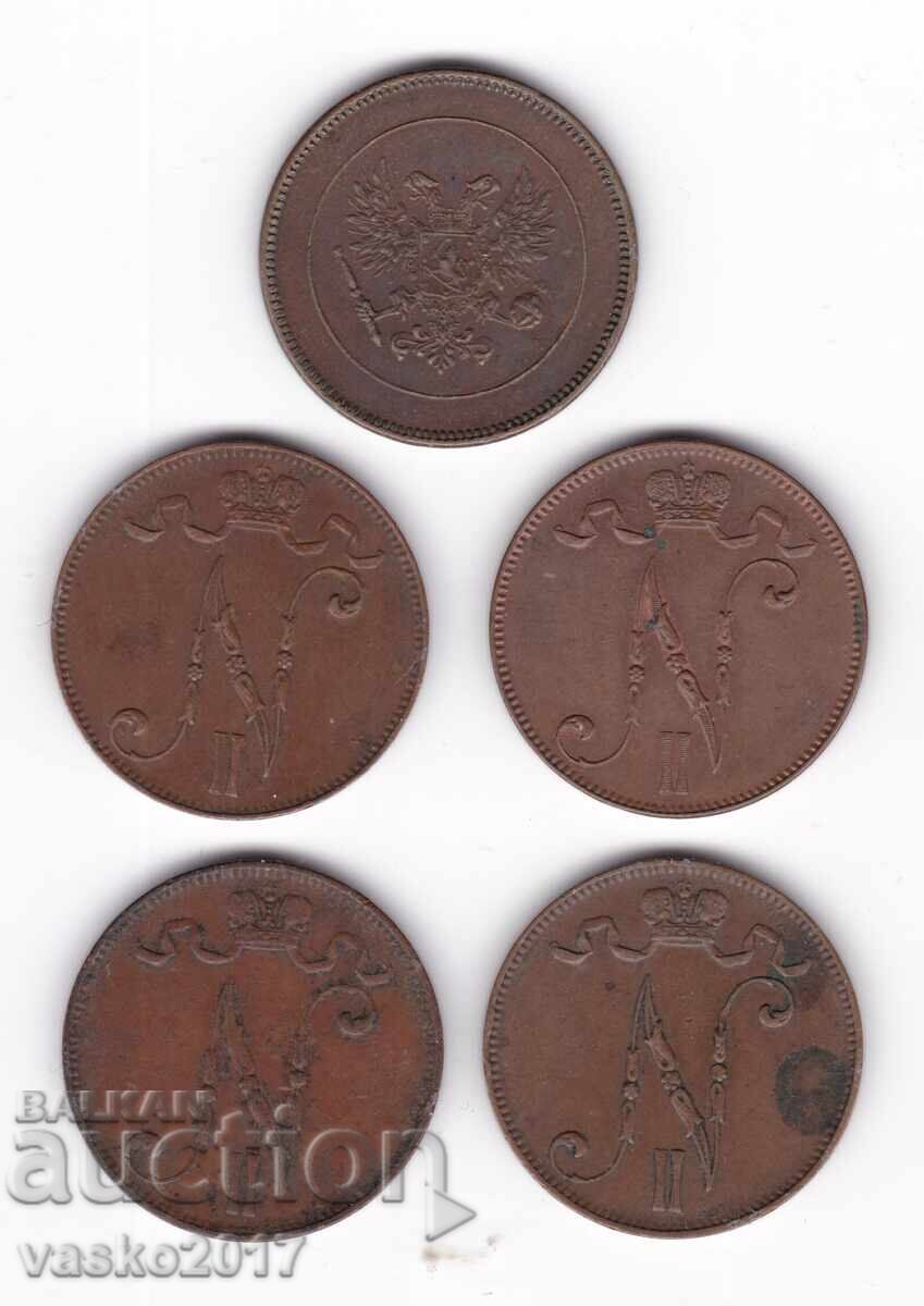 Lot 5 Pennia - Rusia pentru Finlanda 5 buc cu preț 16.23 BGN | € 8.30 Lot 5 Pennia - Rusia pentru Finlanda 5 buc cu preț 16.23 BGN | € 8.30