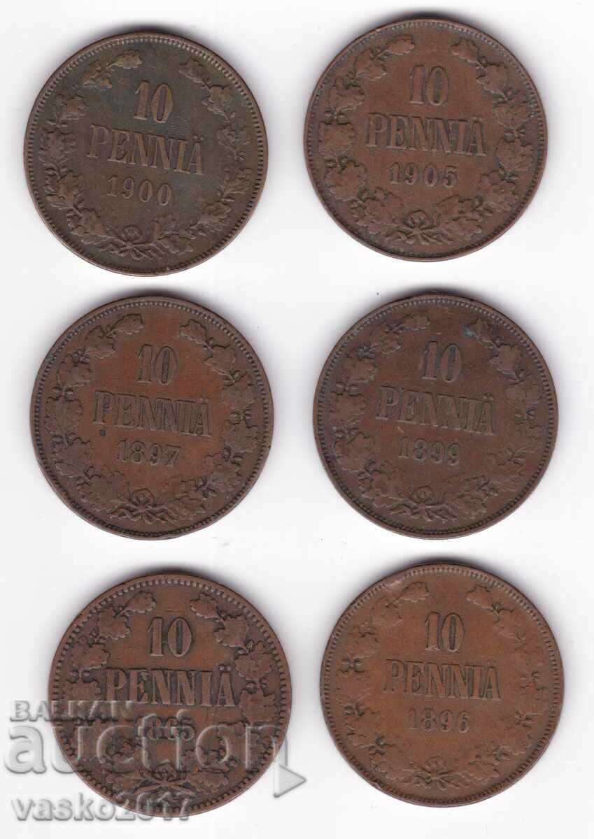 Lot 10 Pennia - Rusia pentru Finlanda 6 buc Lot 10 Pennia - Rusia pentru Finlanda 6 buc