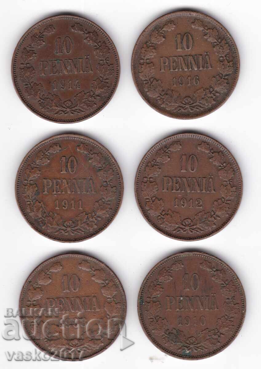 Lot 10 Pennia - Rusia pentru Finlanda 6 buc Lot 10 Pennia - Rusia pentru Finlanda 6 buc
