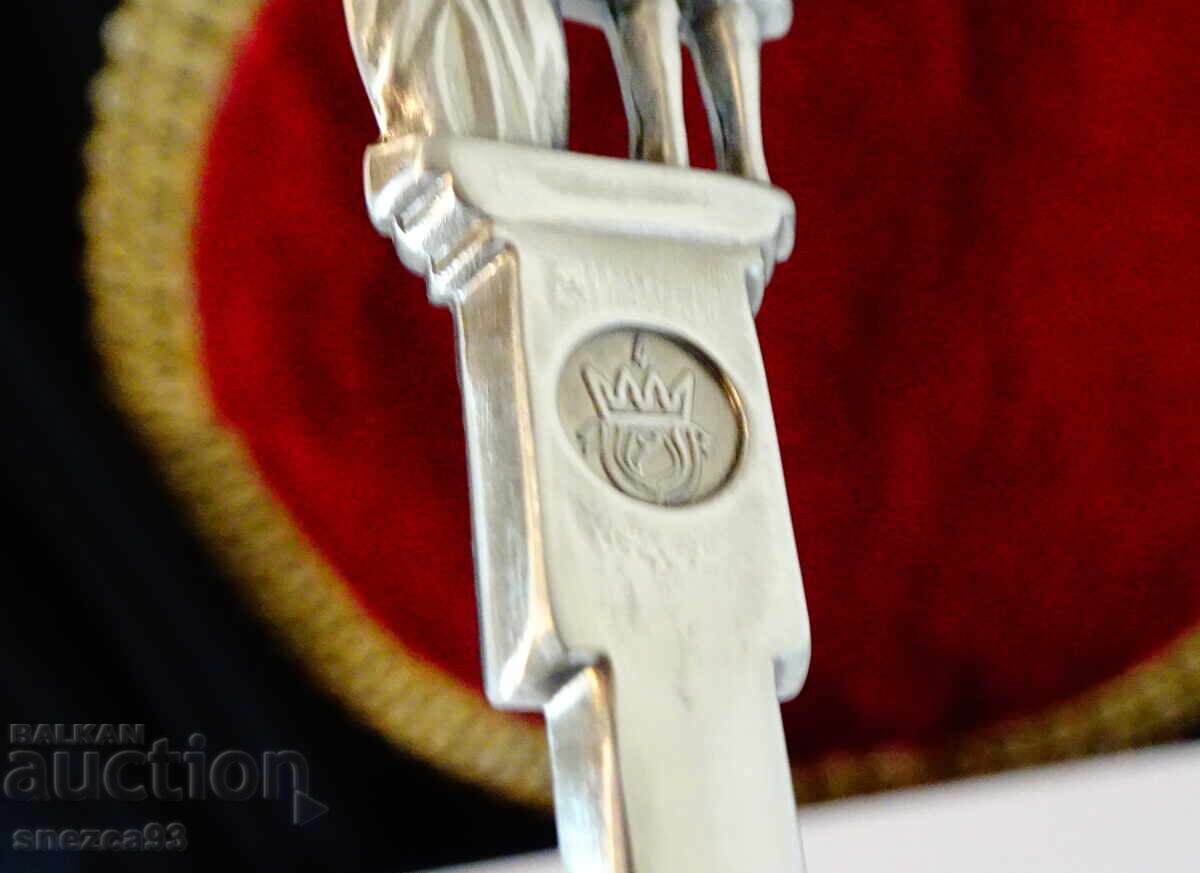 Pewter spoon with figures of spouses, angel, stork, pewter wedding - 6 Pewter spoon with figures of spouses, angel, stork, pewter wedding - 6